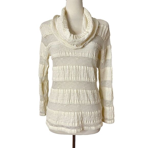 TINY Lace Sheer Panel Top Size XL Cream Layering Whimsigoth Cowl Neck Stretch - Picture 2 of 11